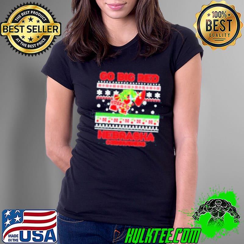 Grinch hand go big red Nebraska cornhuskers ugly Christmas s Ladies Tee Grinch hand go big red Nebraska cornhuskers ugly Christmas s Ladies Tee