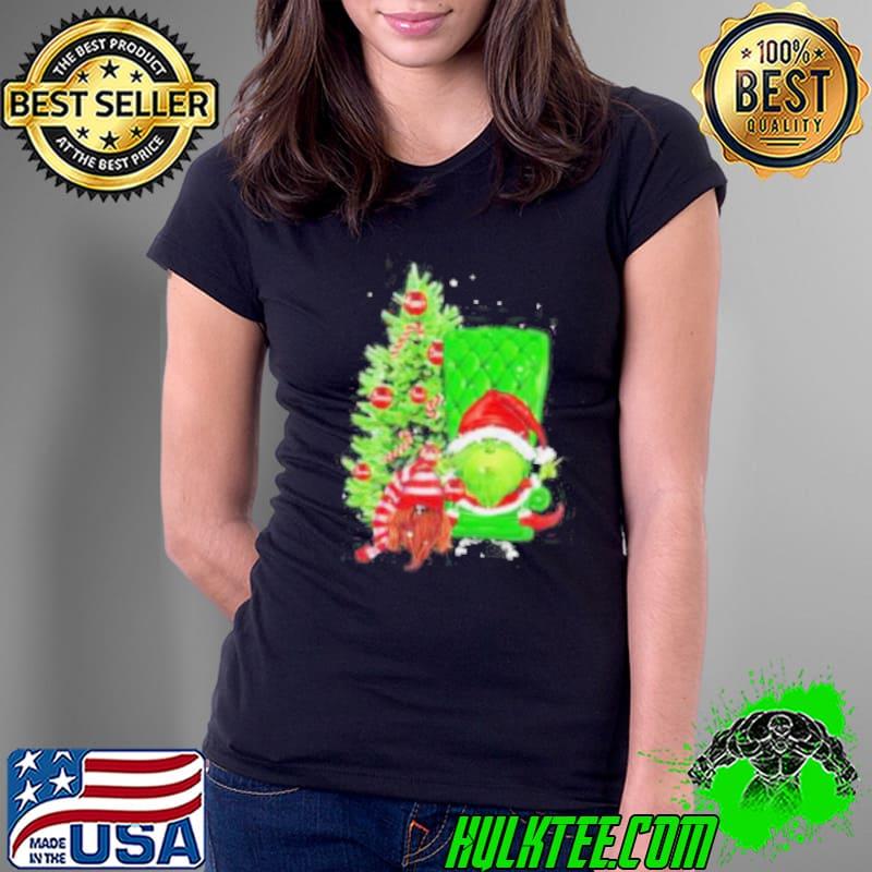 Grinch Hat Santa Hug Ball Grinch Glossy And Gnome Tree Merry Christmas Shirt