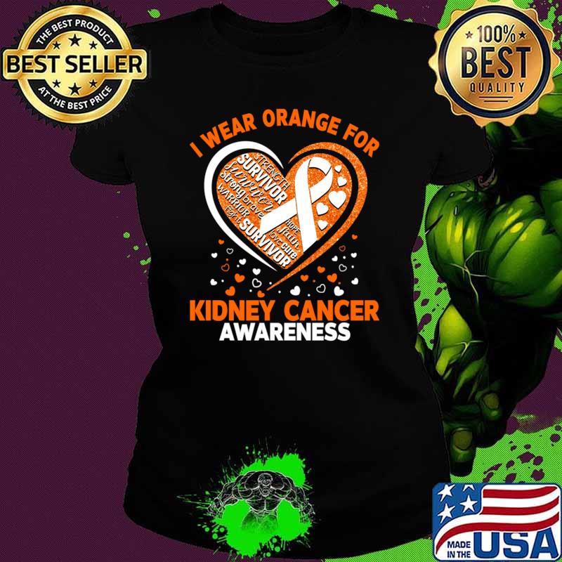 I Wear Orange For Kidney Cancer Survivor Heart Ribbon Fitted T-Shirt
