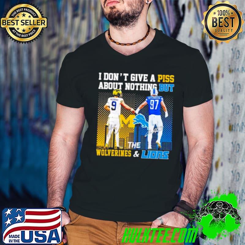 J.J Mccarthy And Aidan Hutchinson I Don’t Give A Piss About Nothing But The Wolverines And Lions Shirt Guys V Neck J.J Mccarthy And Aidan Hutchinson I Don’t Give A Piss About Nothing But The Wolverines And Lions Shirt Guys V Neck