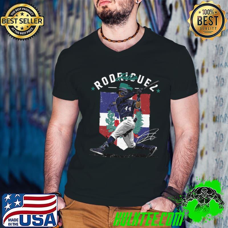 Julio Rodriguez professional baseball center fielder for the Seattle Mariners Country Flag signature T-Shirt Guys V Neck Julio Rodriguez professional baseball center fielder for the Seattle Mariners Country Flag signature T-Shirt Guys V Neck
