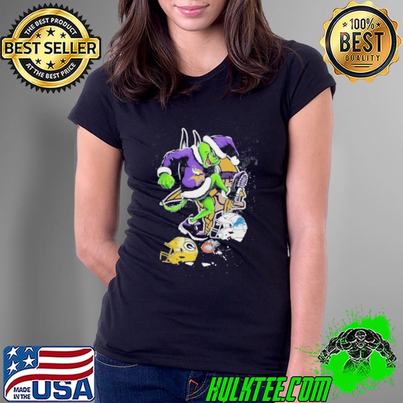 Merch The Grinch Minnesota Vikings Stomp On Nfl Teams Christmas Tee Shirt