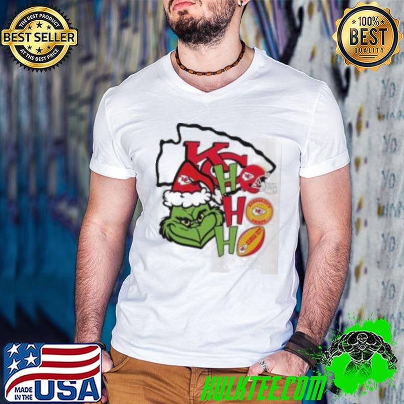 NFL Kansas City Chiefs football Grinch ho ho ho helmet logo s Guys V Neck NFL Kansas City Chiefs football Grinch ho ho ho helmet logo s Guys V Neck