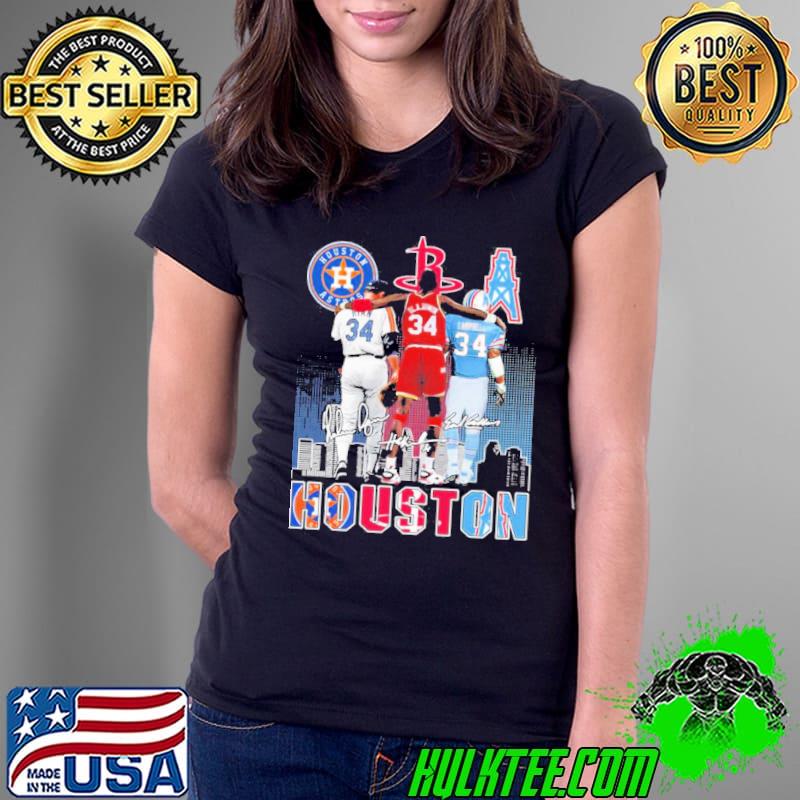 Nolan Ryan Hakeem Olajuwon And Earl Campbell Houston City Sports Signatures Shirt
