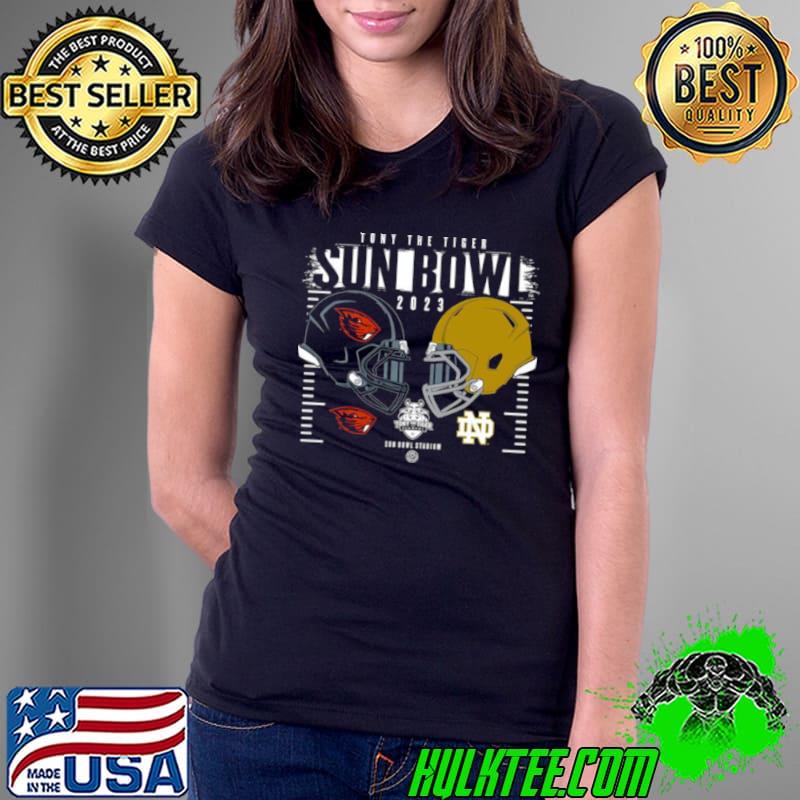 Notre Dame Fighting Irish vs Oregon State Beavers 2023 Tony the Tiger Sun Bowl Helmet Graphic Shirt