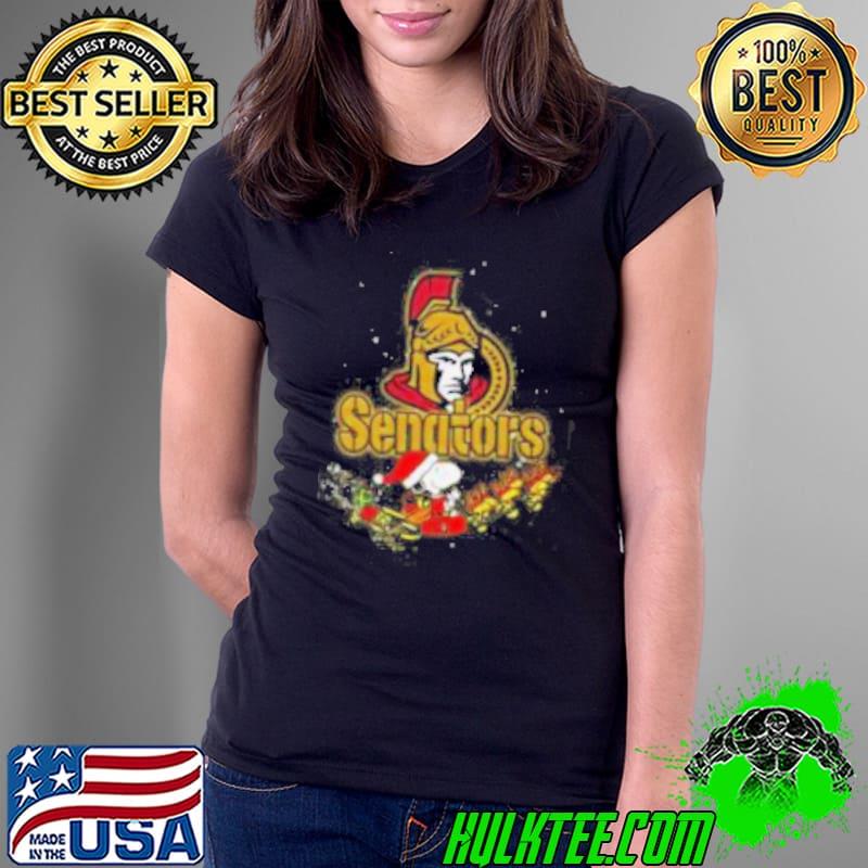Ottawa Senators NHL Santa Snoopy and Woodstock Christmas Shirt Ladies Tee Ottawa Senators NHL Santa Snoopy and Woodstock Christmas Shirt Ladies Tee