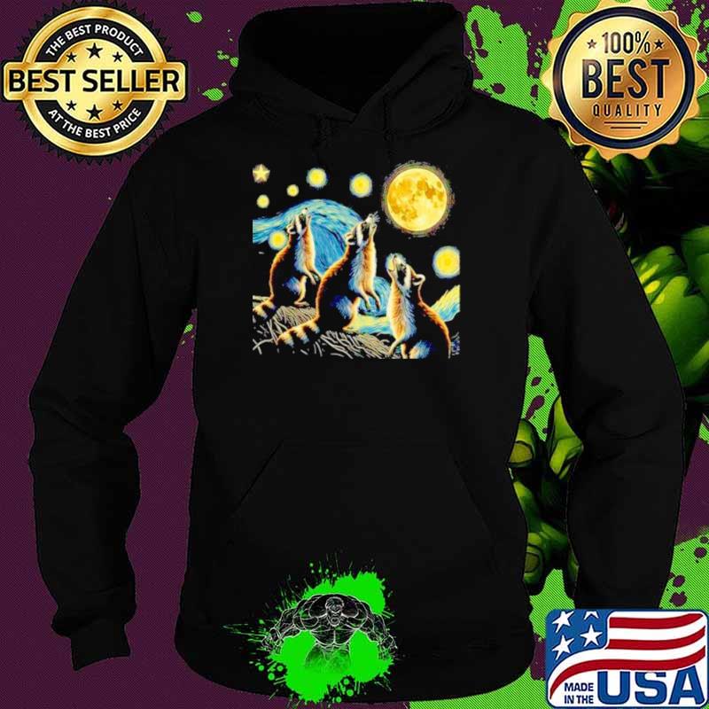 Raccoons howling at full moon starry night trash pandas shirt