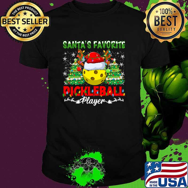 Santa's Favorite Pickleball Santa Hat Lights Christmas Pajama T-Shirt