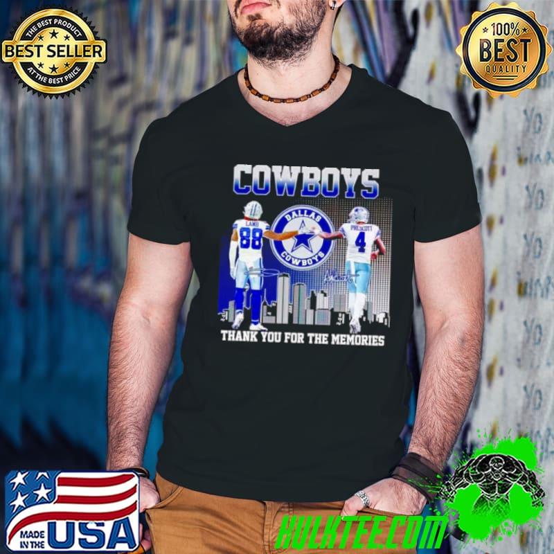 Skyline Dallas Cowboys Ceedee Lamb And Dak Prescott Thank You For The Memories T Shirt Guys V Neck Skyline Dallas Cowboys Ceedee Lamb And Dak Prescott Thank You For The Memories T Shirt Guys V Neck