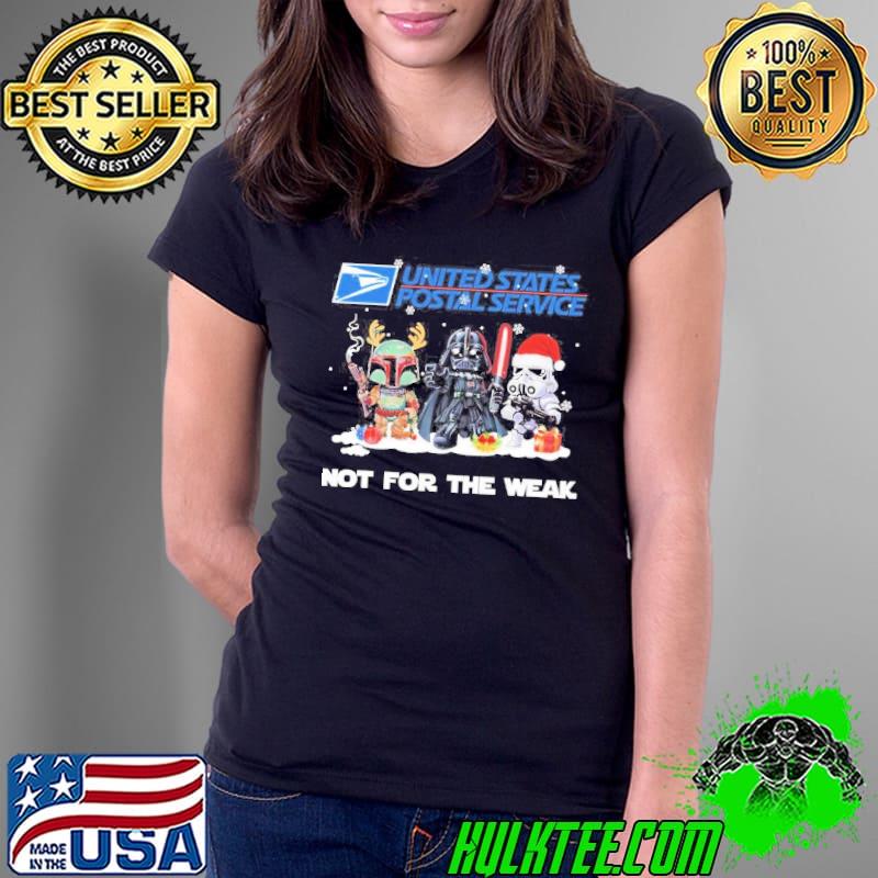 Stormtrooper santa, Darth Vader and Iron mando reindeer United States Postal Service Not For The Weak merry christmas shirt