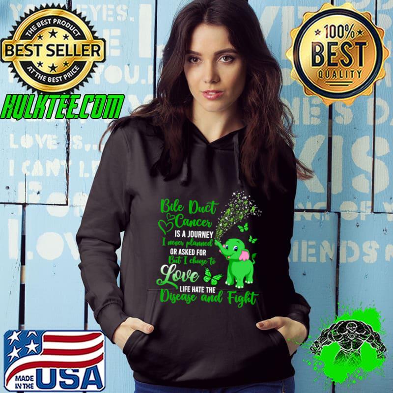 Top elephant Bile Duct Cancer Love Life Hate The Disease And Fights Butterflies Warrior Green Ribbon T-Shirt Hoodie Top elephant Bile Duct Cancer Love Life Hate The Disease And Fights Butterflies Warrior Green Ribbon T-Shirt Hoodie