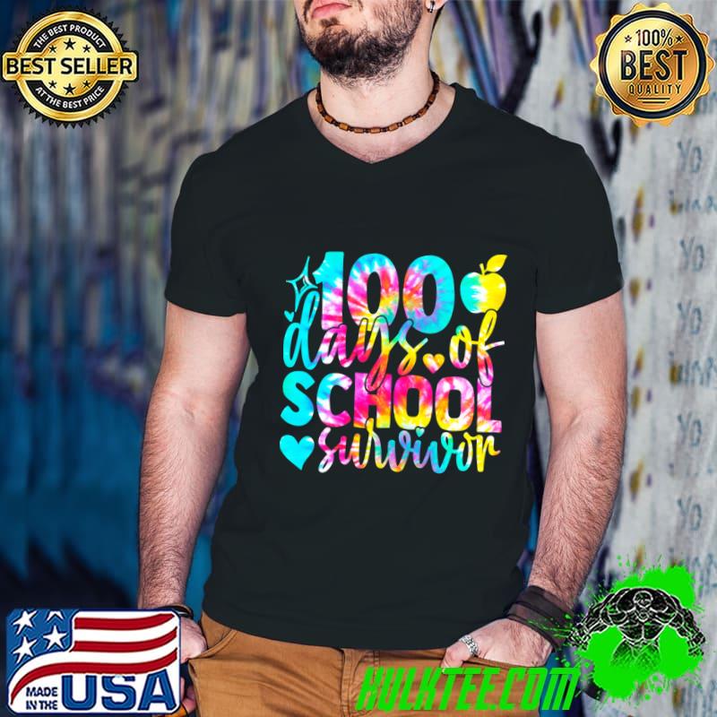 100 days of school survivor apple back to school tie dye T-Shirt