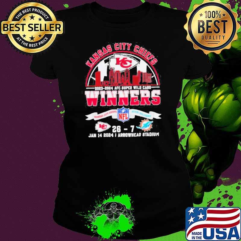 2023 2024 AFC Super Wild Card winners Kansas City Chiefs 26 27 Miami Dolphins shirt