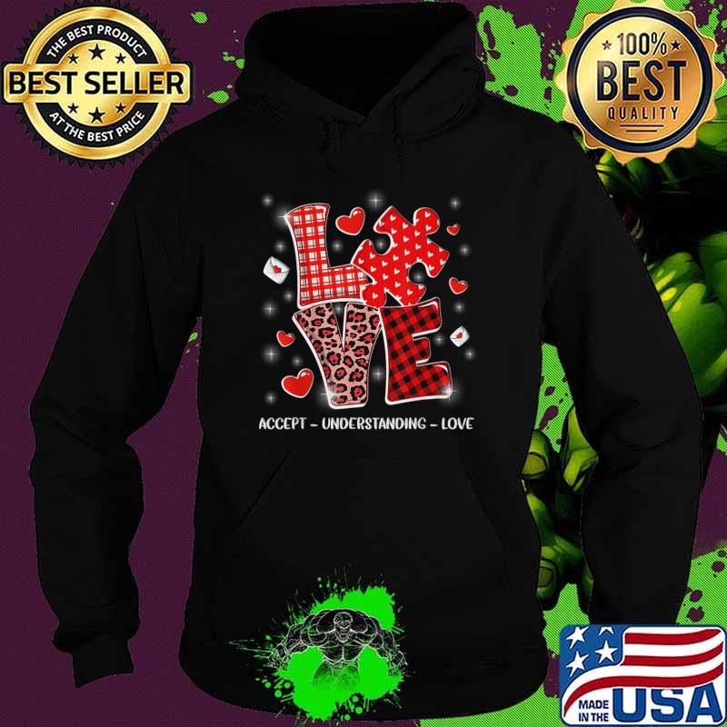 Accept Understand Love Autism Awareness Valentine's Day Leopard Plaid T-Shirt Hoodie Accept Understand Love Autism Awareness Valentine's Day Leopard Plaid T-Shirt Hoodie
