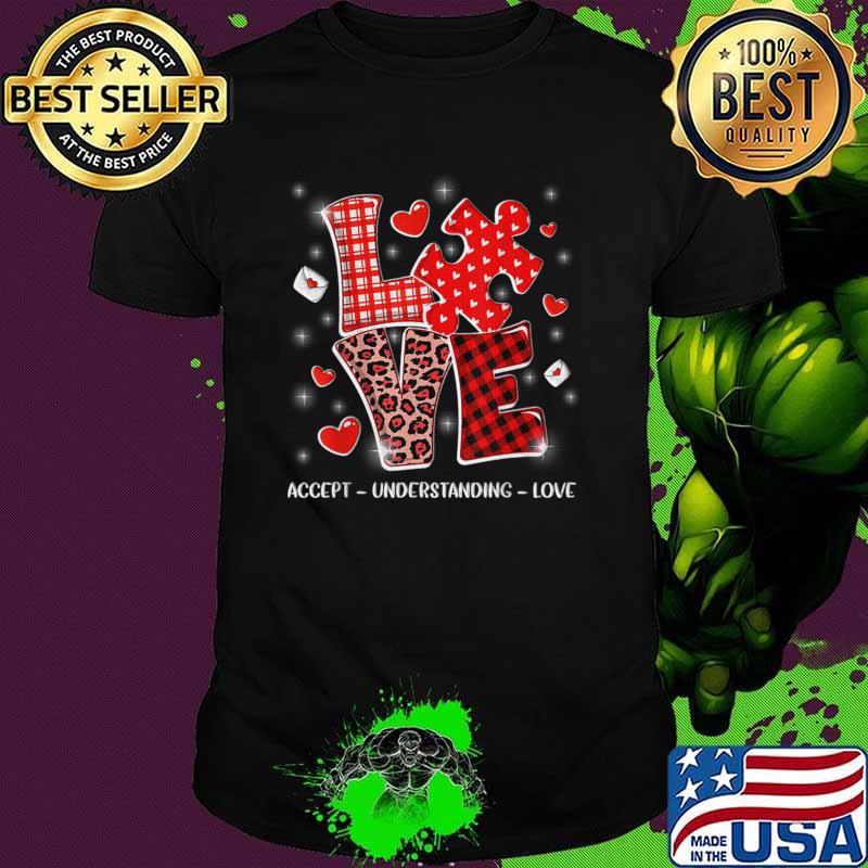 Accept Understand Love Autism Awareness Valentine's Day Leopard Plaid T-Shirt Accept Understand Love Autism Awareness Valentine's Day Leopard Plaid T-Shirt