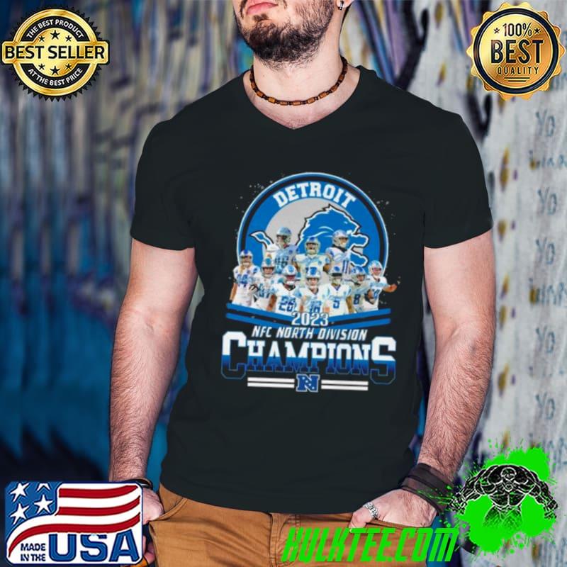 Detroit Lions Football 2023 NFC North Division Champions Signatures Shirt Guys V Neck Detroit Lions Football 2023 NFC North Division Champions Signatures Shirt Guys V Neck