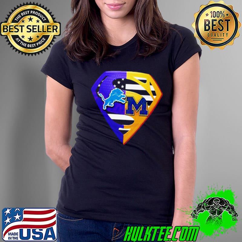 Diamond Detroit Lions And Michigan Wolverines Superman Logo s Ladies Tee Diamond Detroit Lions And Michigan Wolverines Superman Logo s Ladies Tee