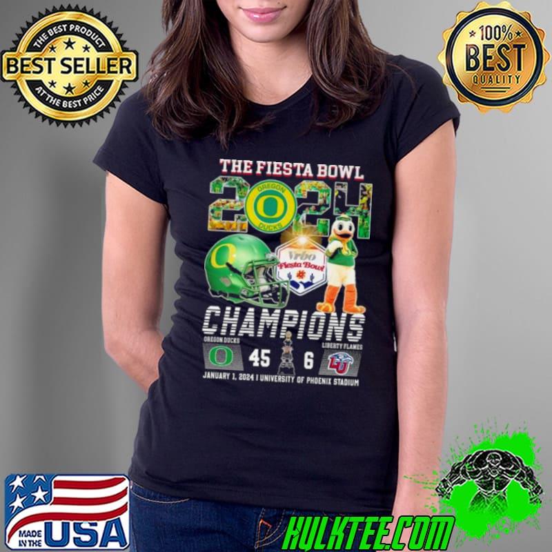 Ducks The Fiesta Bowl 2024 Champions 45 6 Liberty Flames Shirt Ladies Tee Ducks The Fiesta Bowl 2024 Champions 45 6 Liberty Flames Shirt Ladies Tee