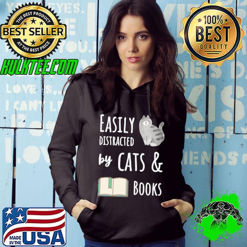 Easy Distracted Cats And Books Cat Lover Book T-Shirt