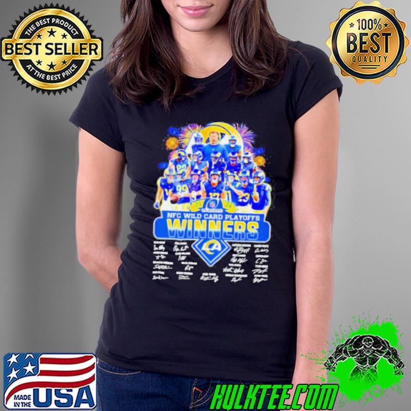 Fireworks Los Angeles Rams 23 24 NFC Wild Card Playoffs winners signatures shirt