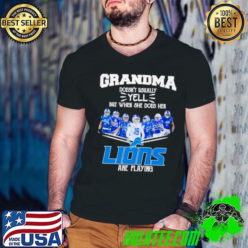 Funny grandma doesn’t usually yell but when she does her Detroit Lions are playing signatures s Guys V Neck Funny grandma doesn’t usually yell but when she does her Detroit Lions are playing signatures s Guys V Neck