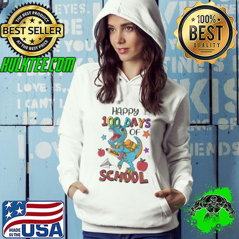 Happy100th Day Of School Dinosaur 100 Days Kindergarten Apple T-Shirt Happy100th Day Of School Dinosaur 100 Days Kindergarten Apple T-Shirt