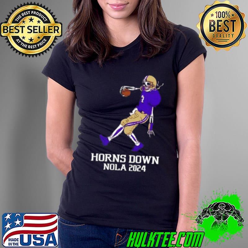Horns Down Wa Horns Down Nola 2024 Skeleton Shirt Ladies Tee Horns Down Wa Horns Down Nola 2024 Skeleton Shirt Ladies Tee