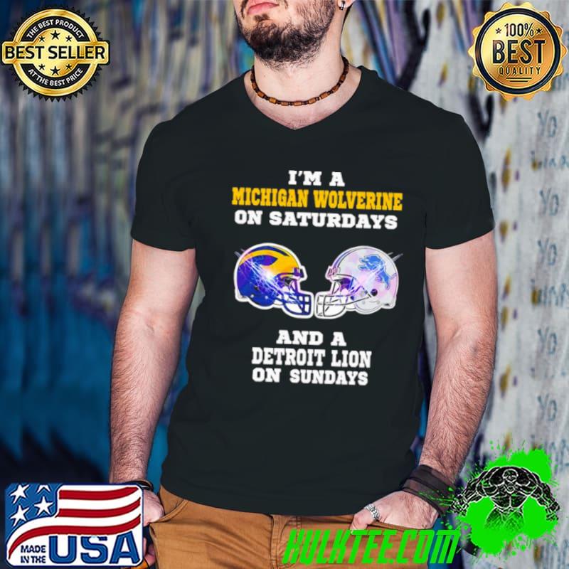I’m A Michigan Wolverine on Saturdays and a Detroit Lions on Sundays helmet s Guys V Neck I’m A Michigan Wolverine on Saturdays and a Detroit Lions on Sundays helmet s Guys V Neck
