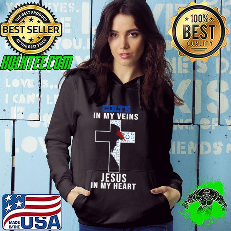 Indianapolis Colts NFL In My Veins Jesus In My Heart Cross 2024 Shirt Hoodie Indianapolis Colts NFL In My Veins Jesus In My Heart Cross 2024 Shirt Hoodie