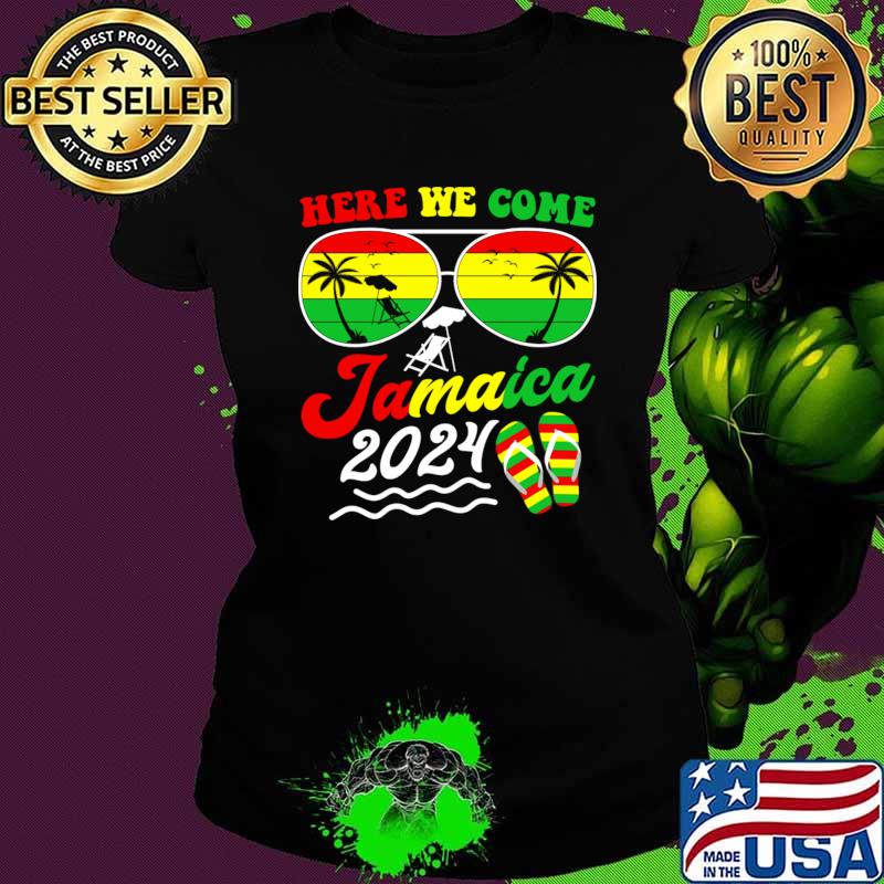 Jamaica Vacation 2024 Here We Come Sunglasses Vintage Matching Family Vacation T-Shirt