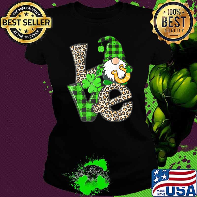 Love Gnomes Leopard Shamrock Horseshoe Irish Gnome St Patricks Day T-Shirt