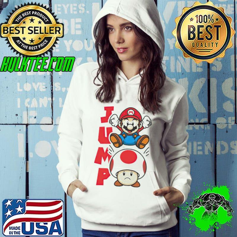 Mario jumping on Toad shirt