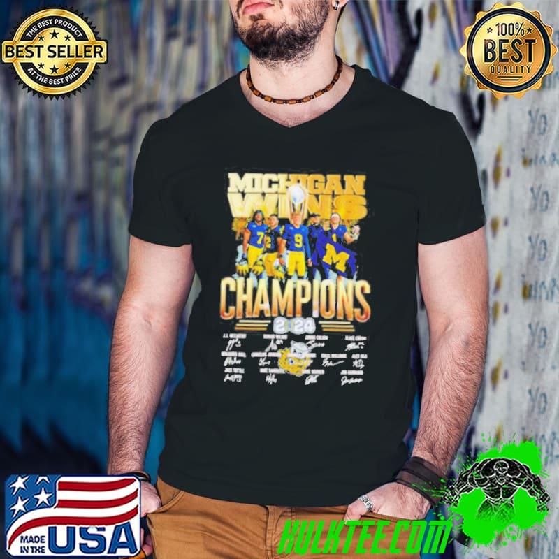 Michigan wins CFP National Champions 2024 player signatures logo shirt