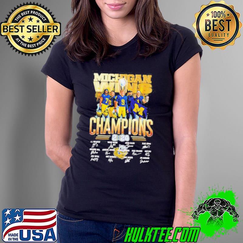 Michigan wins CFP National Champions 2024 player signatures logo s Ladies Tee Michigan wins CFP National Champions 2024 player signatures logo s Ladies Tee