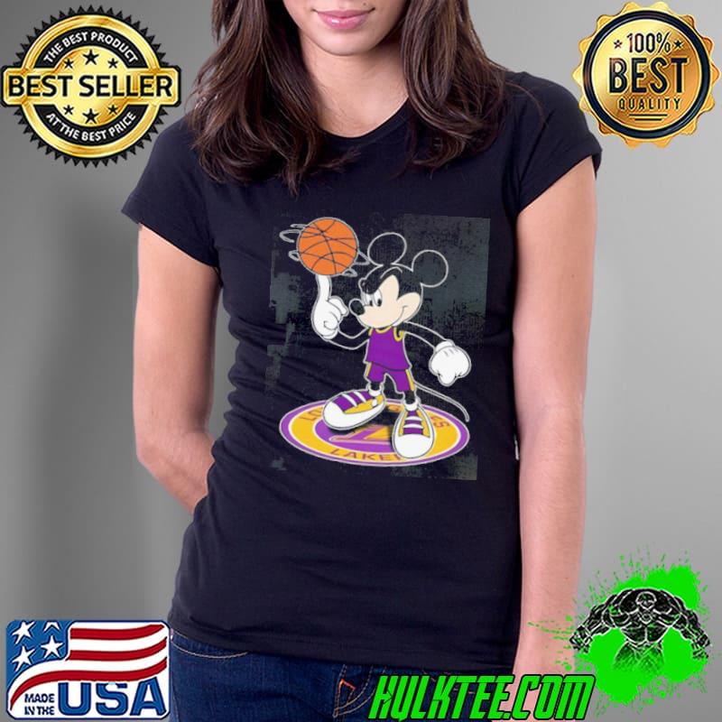 NBA Los Angeles Lakers Cheerful Mickey Disney Shirt Ladies Tee NBA Los Angeles Lakers Cheerful Mickey Disney Shirt Ladies Tee