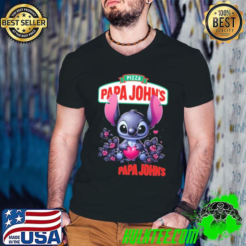 Papa John's Pizza Baby Stitch Flower Hug Heart shirt
