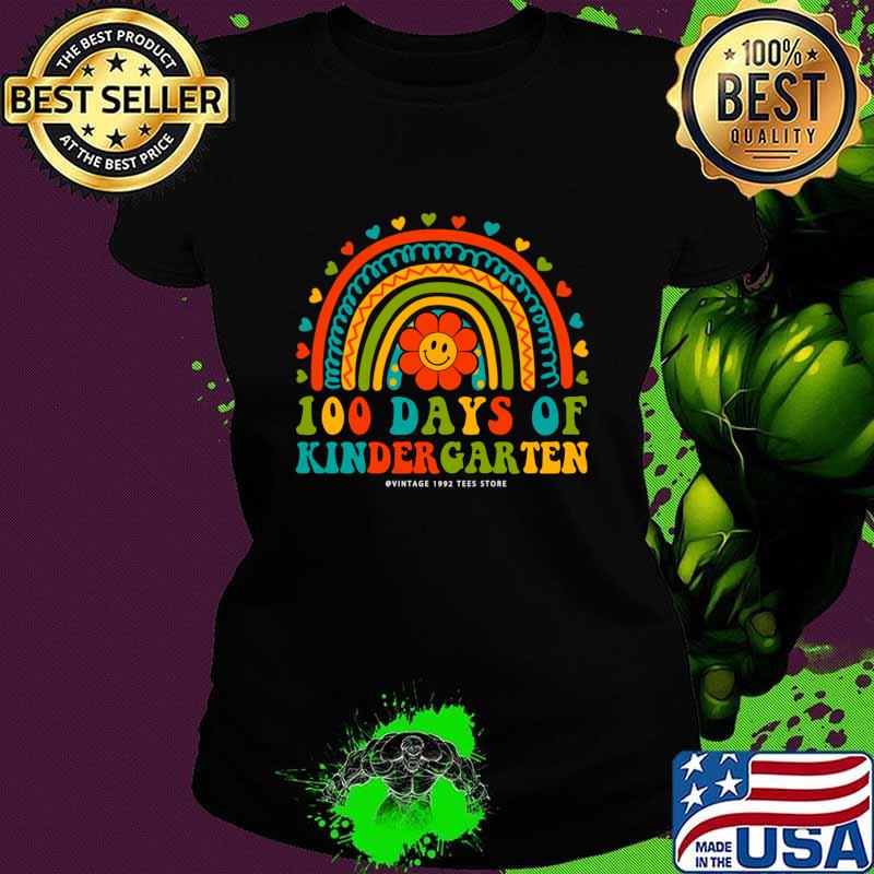 Retro Groovy 100 Days Of Kindergarten Teachers Rainbow T-Shirt Ladies tee Retro Groovy 100 Days Of Kindergarten Teachers Rainbow T-Shirt Ladies tee
