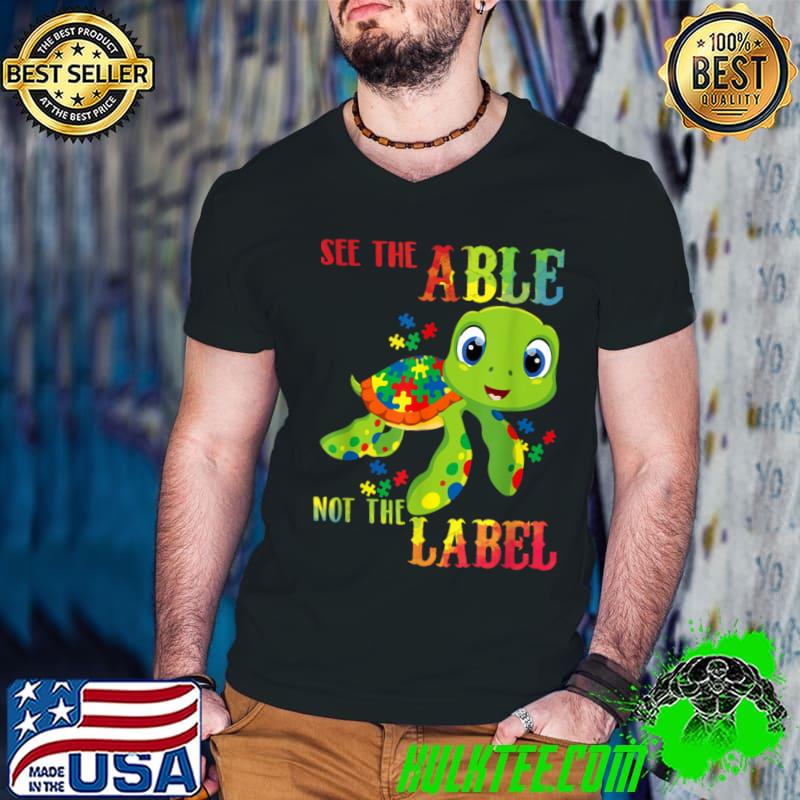 See The Able Not The Label Autism Awareness Sea Turtle T-Shirt Guys V Neck See The Able Not The Label Autism Awareness Sea Turtle T-Shirt Guys V Neck