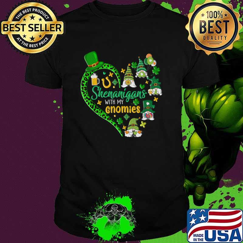 Shenanigans With My Gnomies Shamrock Gnome St Patrick's Day Heart leopard T-Shirt