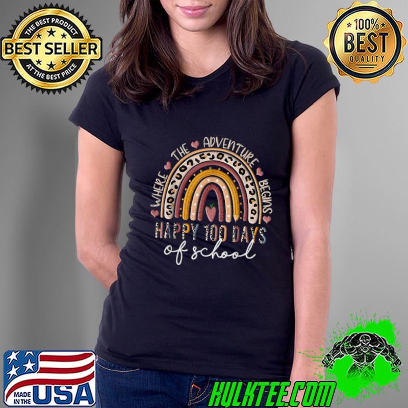 100Th Day Of School Teacher 100 Days Rainbow Leopard Boho T-Shirt