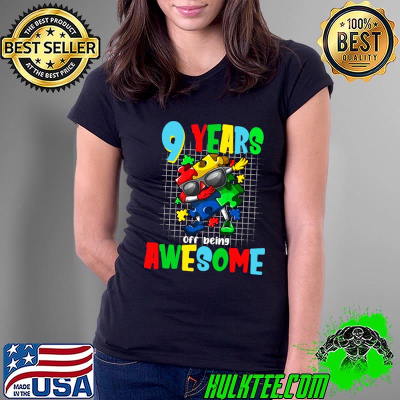9 Years Of Being Awesome Dabbing Puzzle Autism Awareness T-Shirt