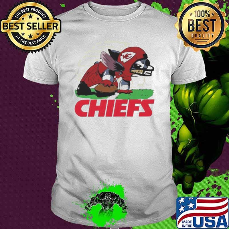 Angry Stitch Character Player Kansas City Chiefs Football Logo Shirt