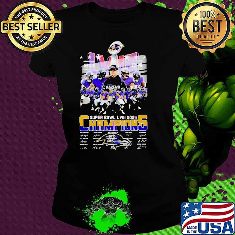 Baltimore Ravens Super Bowl LVIII 2024 Champions Signatures Shirt Ladies tee Baltimore Ravens Super Bowl LVIII 2024 Champions Signatures Shirt Ladies tee