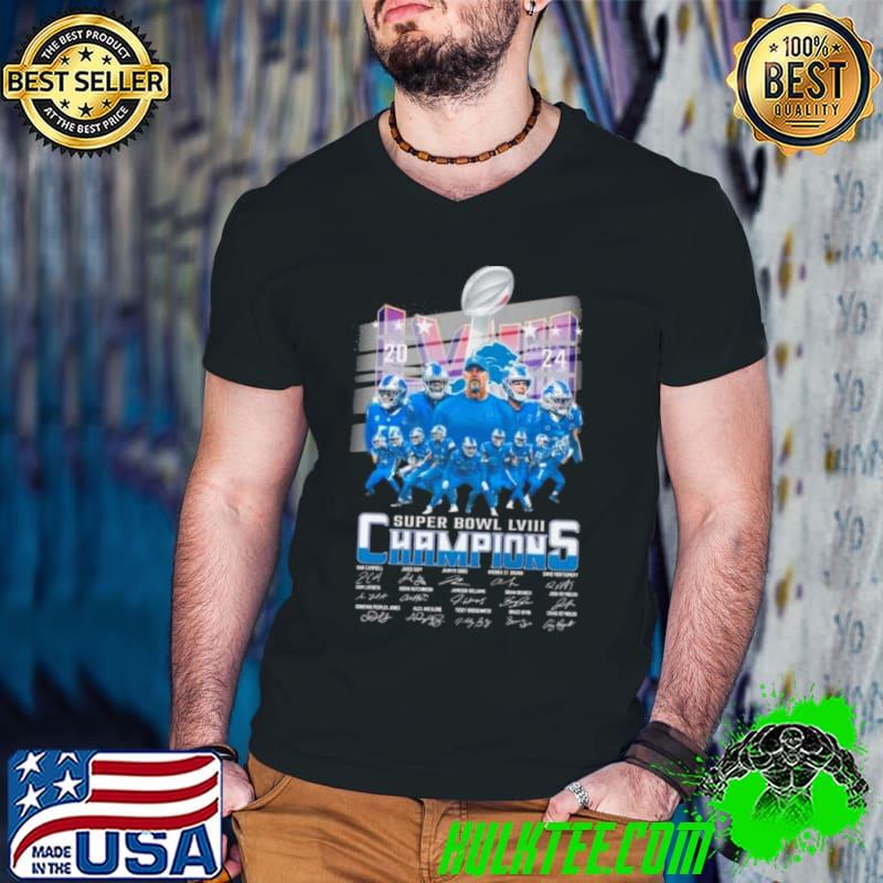 Detroit Lions Super Bowl LVIII 2024 Champions Signatures T Shirt Guys V Neck Detroit Lions Super Bowl LVIII 2024 Champions Signatures T Shirt Guys V Neck