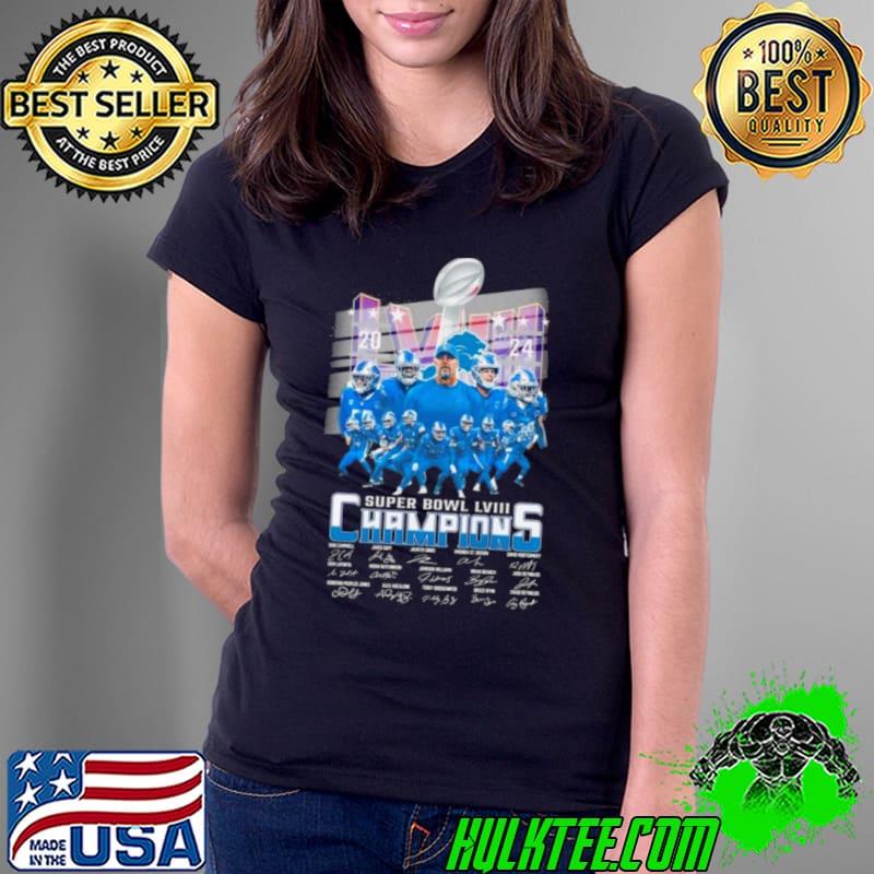 Detroit Lions Super Bowl LVIII 2024 Champions Signatures T Shirt Ladies Tee Detroit Lions Super Bowl LVIII 2024 Champions Signatures T Shirt Ladies Tee