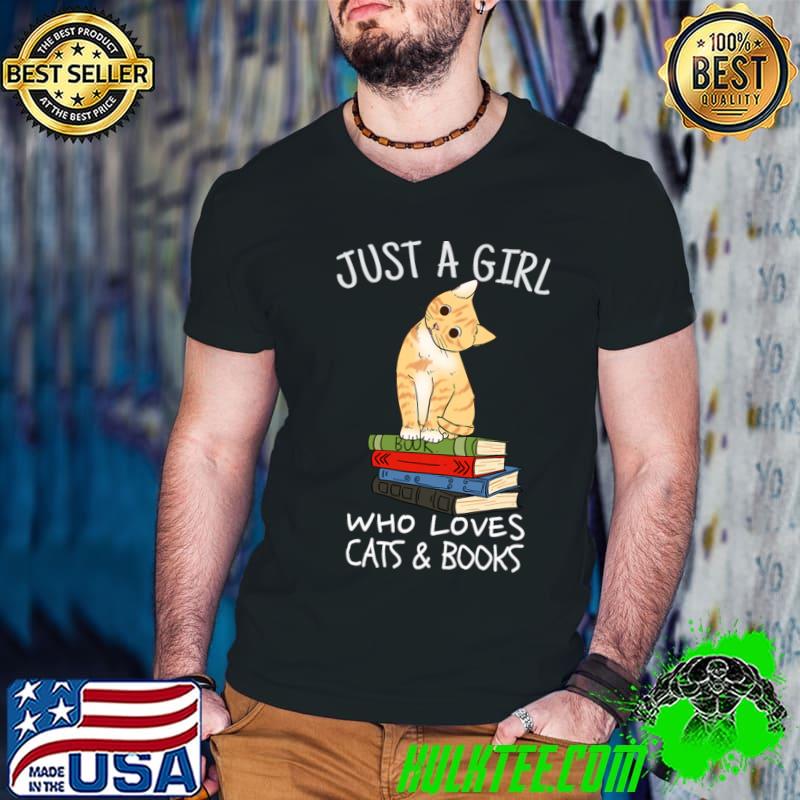 Just A Girl Who Loves Books And Cats Reading T-Shirt Guys V Neck Just A Girl Who Loves Books And Cats Reading T-Shirt Guys V Neck