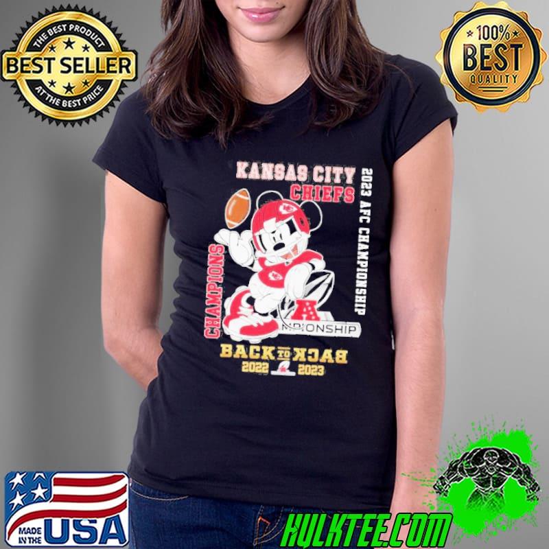 Kansas City Chiefs 2023 AFC Back To Back Champions Mickey Love Shirt Ladies Tee Kansas City Chiefs 2023 AFC Back To Back Champions Mickey Love Shirt Ladies Tee