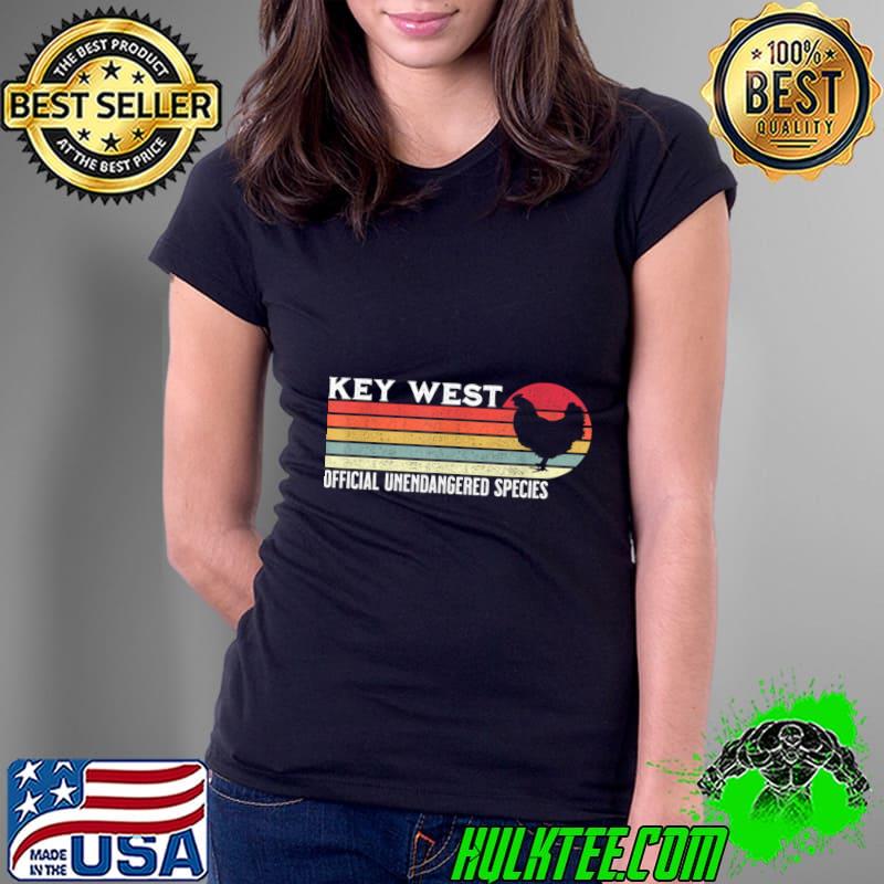 Key West Florida Official Unendangered Species Chicken Vintage Sunset T-Shirt Ladies Tee Key West Florida Official Unendangered Species Chicken Vintage Sunset T-Shirt Ladies Tee