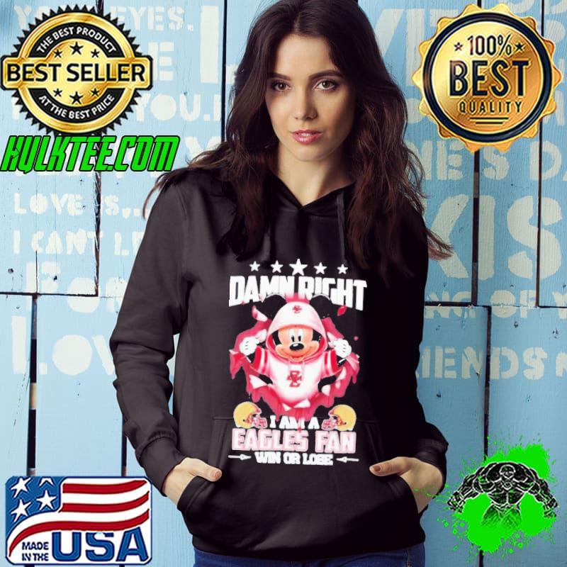 Mickey mouse damn right I am a Boston College Eagles fan win or lose Helmet And logo shirt