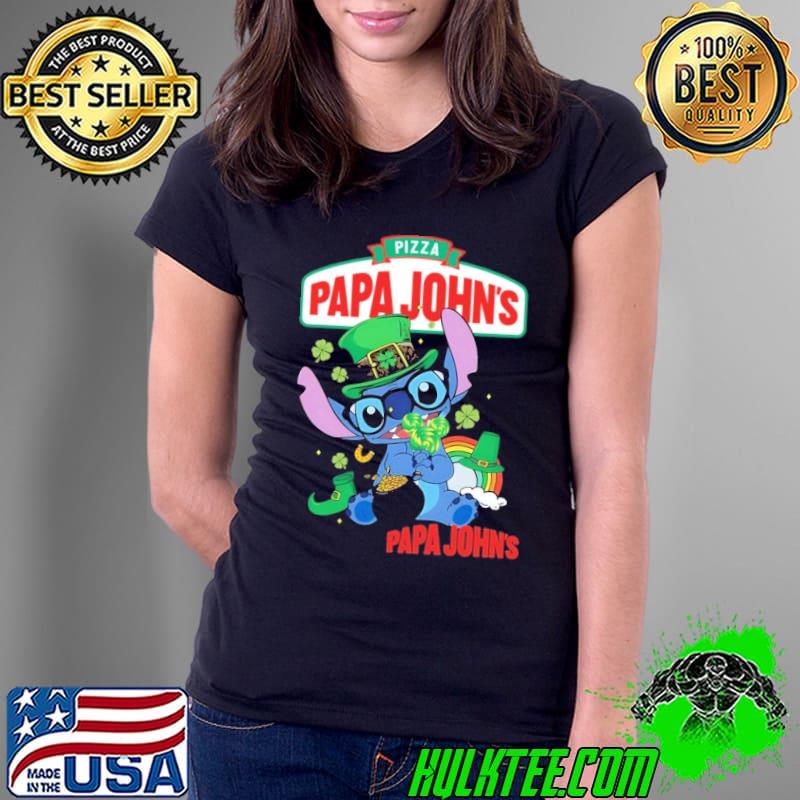 Papa John's Pizza Baby Stitch Rainbow St patrick's day s Ladies Tee Papa John's Pizza Baby Stitch Rainbow St patrick's day s Ladies Tee